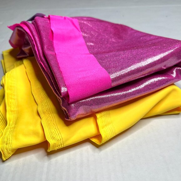 ❤️3/$30! 2 Yards Cosplay Fabric Pink Holographic Knit Yellow Spandex Costume - Picture 5 of 7